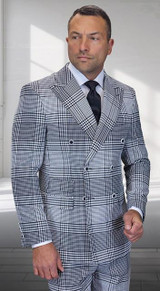  Statement Double Breasted Wool Suit Natural Color Mens Tailored Fit Plaid Milan 