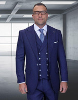  Statement Men's 3 Piece Sapphire Wool Suit DB Vest Modern Fit Neive 