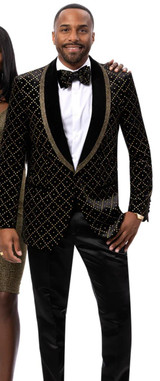 EJ Samuel Men's Designer Velvet Jacket Black/Gold  Tailored Fit EJ Samuel J200 