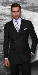 Statement Black Double Breasted Wool Suit for Men TZD-100 