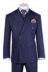  Tiglio Rosso Mens French Blue Wool Double Breasted Suit Wide Leg EST 