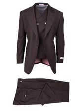  Tiglio Rosso Suit Mens Brown Italian Wool Wide Leg Pants OS 