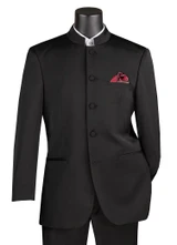  Men's Black Mandarin Collar Suit 2pc. 5HT Size 56L Final Sale 