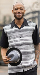  Montique Men's Black Short Set Woven Front Pattern 72209 