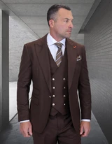  Statement Brown 3 Piece  Modern Fit DB Vest Suit Amiri 