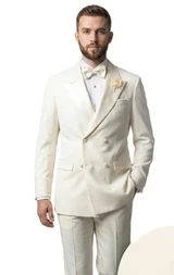 Vinci Mens Ivory Double Breasted Tuxedo 4 Button Regular Fit Wedding Suit TDB-900 