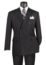 Vinci Men's Double Breasted Suit Black White Vintage Striped DSS-4 