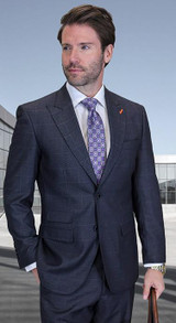  Statement Mens Wool Muted Windowpane Gray 2 Pc. Modern Fit Suit Trieste 