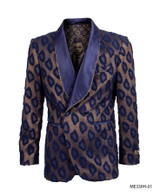  Empire Men's Blue Gold Leopard Designer Fashion Blazer ME330H-01 