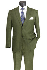  Vinci Men's Olive Windowpane Modern Fit Suit 2 Piece Peak Lapels MRW-1 