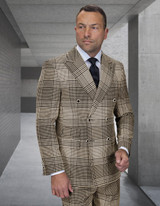  Statement Double Breasted Wool Suit Brown Plaid Mens Modern Fit  Milan 