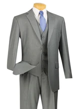  3 Piece Suit Gray Mens Vested 2 Button Traditional Fit Work Office Business Vinci V2TR 