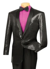  Mens Black Sequin Jacket Shawl Collar Entertainer Vinci BSQ-1 Size S Final Size 