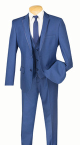  Blue Tuxedo Men Slim Fit Trimmed Lapels 3-Piece Prom Wedding SV2T-8 