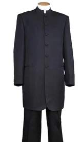  Chinese Collar Suit Long Jacket Black Mandarin Milano 6905H 