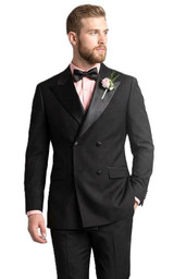 Vinci Mens Black Double Breasted Tuxedo 4 Button Regular Fit Wedding Suit TDB-900 