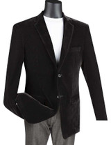  Velvet Blazer Mens Black Jacket Sport Coat 2 Button Vinci B-27 