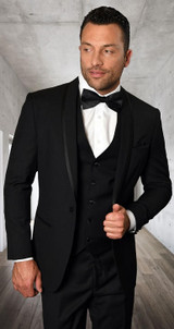  Statement Mens 3 Piece Black Modern Fit Tuxedo Caesar 
