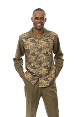  Montique Walking Suit for Men Olive Tapestry Design Long Sleeve 2374 