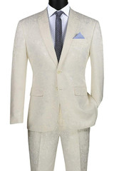  Men's White Paisley Prom Suit Designer Slim Fit S2F-1 