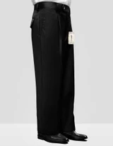  Statement Mens Black Wool Pleated Wide Leg Pants WP-100 