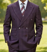  Statement Men's Double Breasted Plaid Purple Eggplant Designer Suit Imperial 