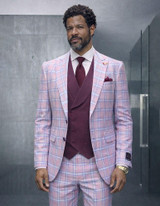  Statement Men's Wool Windowpane Suit Peak Lapel Tailored Fit Mauve Diego 