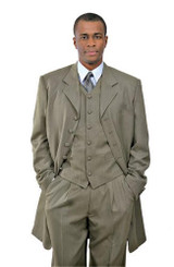  Zoot Suit Taupe Khaki Mens 3 Piece Long Jacket Milano 7903V 