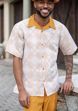  Montique Men's Gold Pattern Short Set Summer Outfit 72056 Size M 