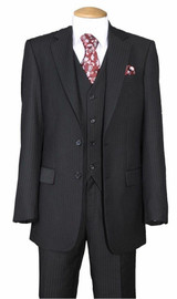  Men's 3 Piece Suit Black Tone Stripe Regular Fit Fortini 5702V3 