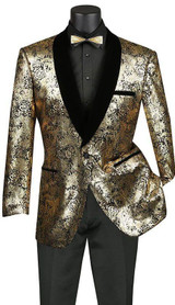  Mens Designer Modern Fit Tuxedo Dinner Jacket Gold Stage Costume Singer Metallic Sequin BF-4 