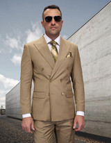  Statement Men's Double Breasted Wool Beige Caramel Tailored Fit Suit TZD-100 