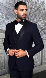  Statement Mens 3 Piece Navy Shawl Collar Modern Fit Tuxedo TUX-SH 