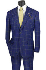  Vinci Navy Windowpane Suit For Men Regular Fit Square Pattern 2RW-2 Size 52L 