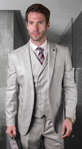  Statement Men's Grey 3 Piece Modern Fit Wool Easter Suit Lanzo 