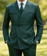  Statement Men's Double Breasted Hunter Green Designer Modern Fit Suit Siena 