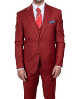  Stacy Adams 3 Piece Suit Brick Red Jacket Flat Front Pants Vest SM282-13 