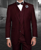  Statement Wool Suit Mens Burgundy 1920s Lapel Vest Messina 