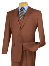  Vinci Mens Solid Cognac Wool Touch Super 150s 3 Piece Suit V2TR 