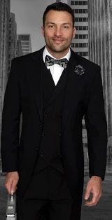  Statement Men's Wool Black 3 Piece DB Vested Suit Messina Size 42L Final Sale 