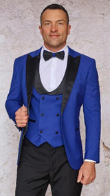  Manzini  Fitted Stretch Tuxedo Vest Bow Tie Set  Royal Blue Rome 