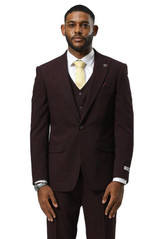  Stacy Adams Mens Solid Texture Suit Burgundy Modern Fit SM189H1-03 
