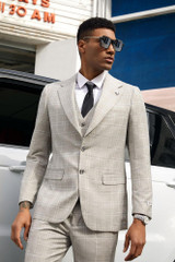  Stacy Adams Mens Windowpane Suit Tan Summer Modern Fit SM152H1-161 
