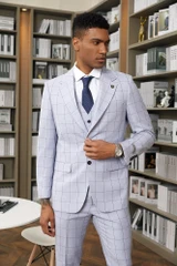  Stacy Adams Mens Windowpane Suit Power Blue Modern Fit SM155H1-01 