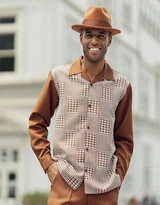  Montique Men's Walking Set Cognac Cube Pattern Long Sleeve 2378 