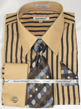  French Cuff Dress Shirt with Tie Combo Tan Black Stripe DS3813P2 Final Sale 