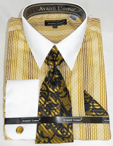  Mens 2 Tone Dress Shirt Tie Set - Colorful Mustard Dot Stripe Avanti DN78M Final Sale 