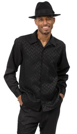  Montique Mens Casual Outfit 2 Piece Black Shadow Pattern 2470 