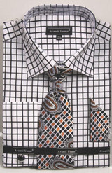  Avanti White Black Square French Cuff Dress Shirt Tie Combo DN72M Final Sale 
