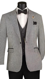  Mens Houndstooth Gatsby Suit Black Vest White 3 Piece TVMHT-4 